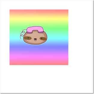 Telephone Sloth Face - Rainbow Pastel Posters and Art